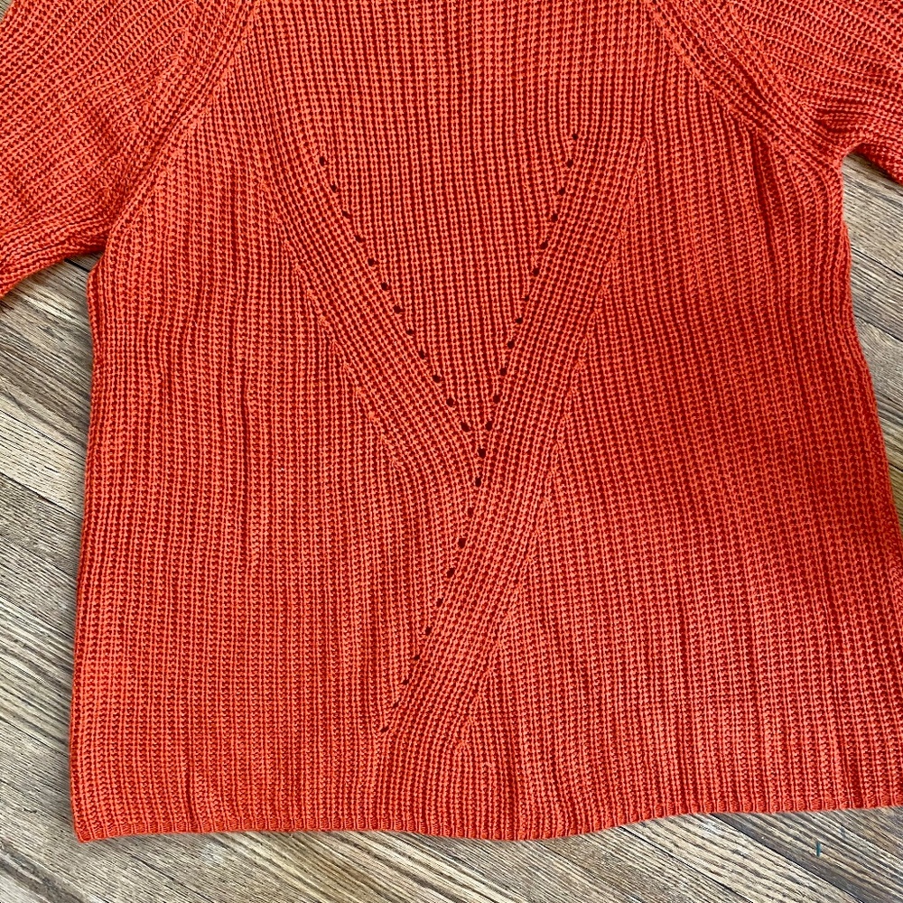 Hayden Orange Knit Sweater Boho Lace Up Detail Crewneck Pullover - Picture 9 of 10